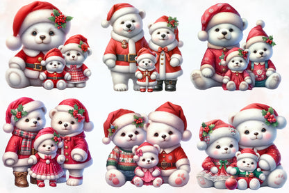 Christmas Bear Family Clipart PNG Bundle | Cute Teddy Bear Christmas Family, Santa Bear, Holiday Bear & Winter Bear Designs