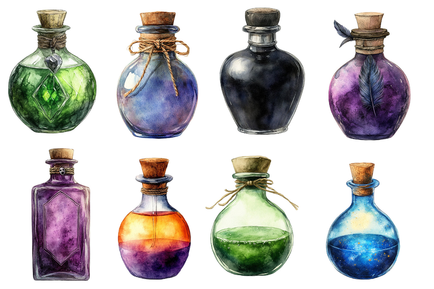 Vintage Halloween Potions Clipart PNG Bundle | Retro Potion Bottles, Witch Elixirs, Apothecary Jars & Magical Halloween PNG