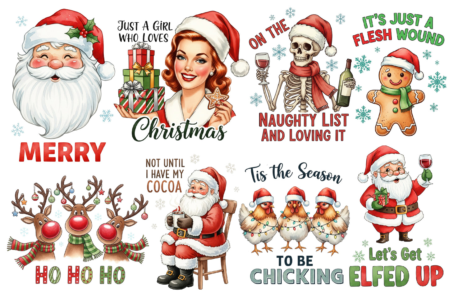 Vintage Christmas Sublimation Quotes PNG Bundle | Funny Christmas Clipart | Retro Holiday Designs