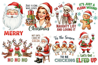 Vintage Christmas Sublimation Quotes PNG Bundle | Funny Christmas Clipart | Retro Holiday Designs