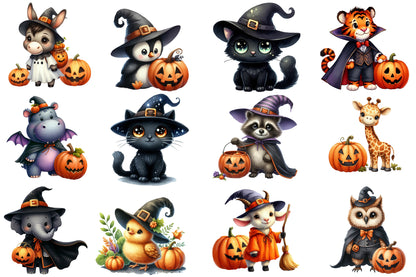 Halloween Animals Clipart PNG Bundle | Cute Spooky Animal PNG, Halloween Animal Clipart