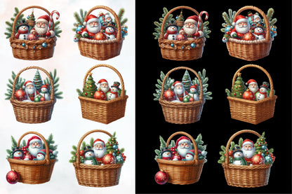 25 Watercolor Santa Claus Snowman Christmas Basket PNG Bundle