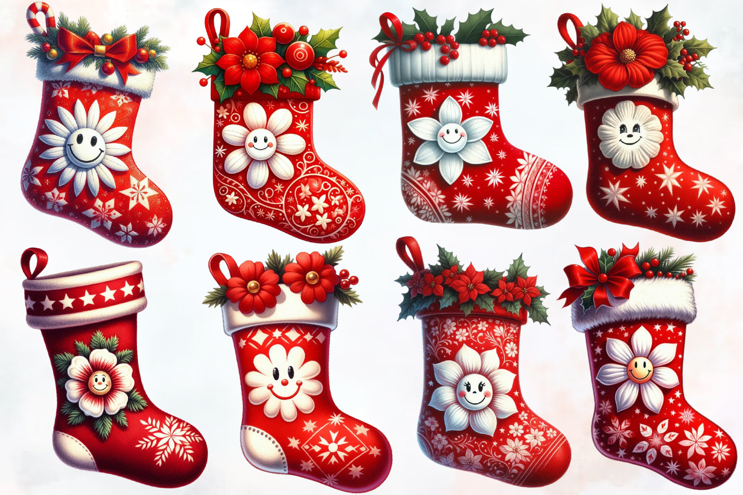 Watercolor Christmas Stocking Clipart PNG Bundle | Plaid Holiday Stocking & Festive Christmas Designs