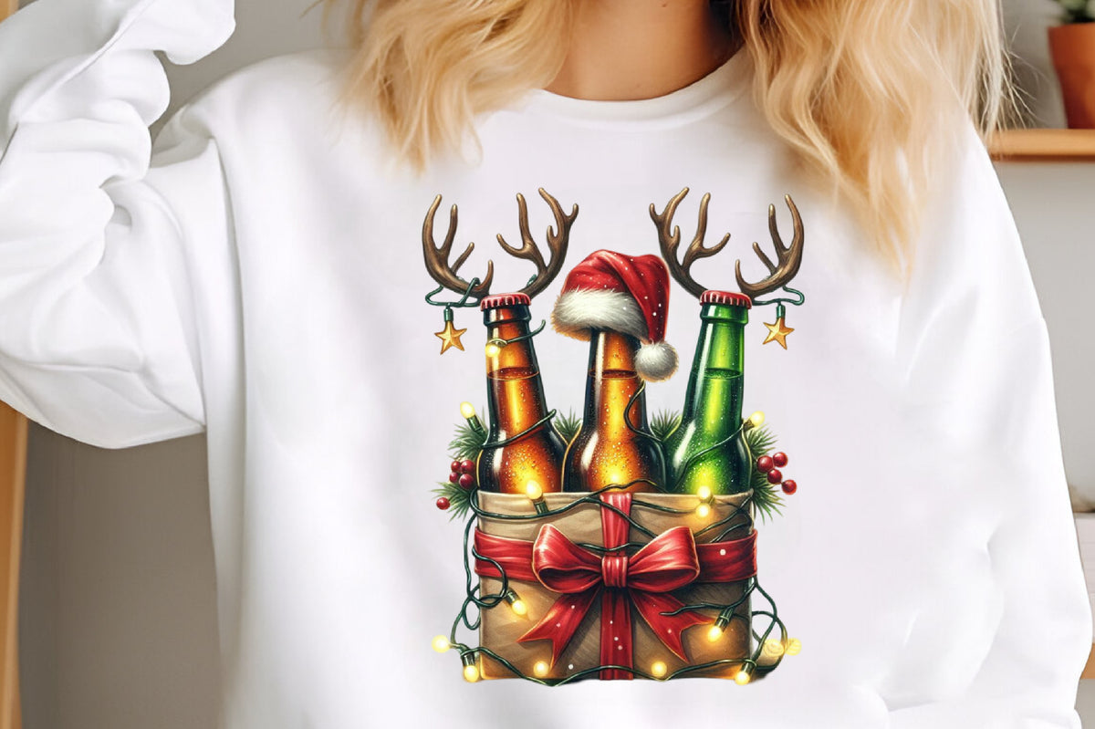 Christmas Beer Bottle PNG Festive Reindeer Beer Holiday Clipart