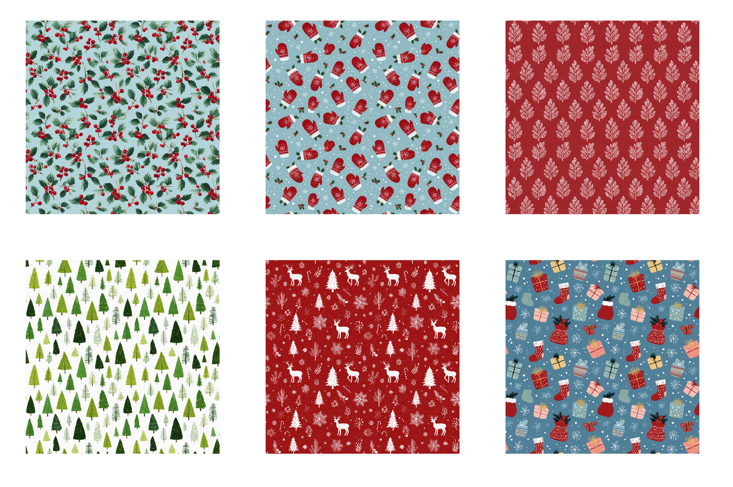 Christmas Digital Paper Bundle | Watercolor Christmas Scrapbook Papers | Holiday Seamless Backgrounds
