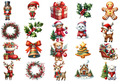 Christmas Sublimation Clipart PNG Bundle | Watercolor Christmas Holiday Clipart | Festive Christmas Sublimation PNG