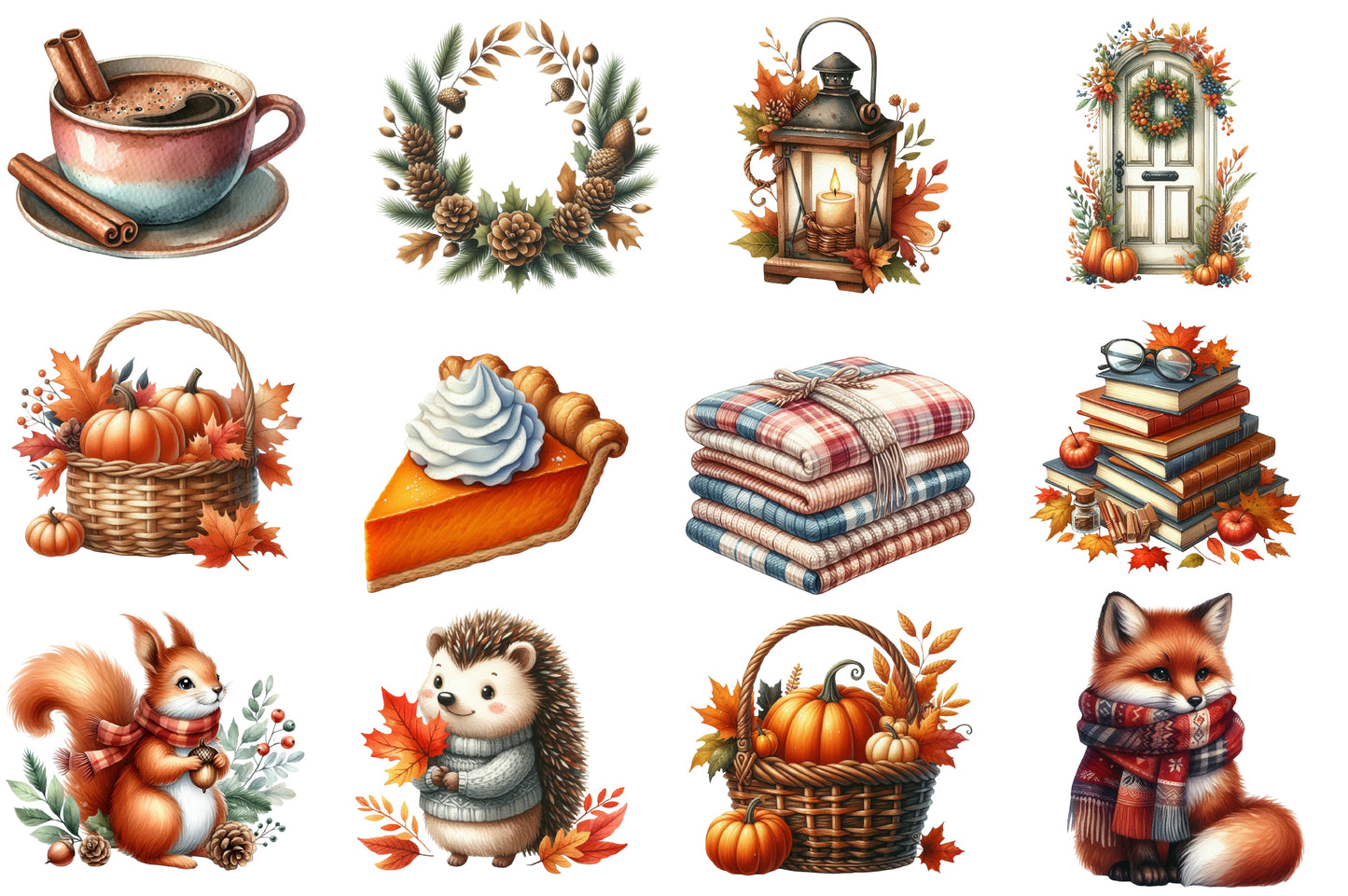 Cozy Fall Autumn Watercolor Clipart PNG Bundle | Fall Clipart, Thanksgiving PNG