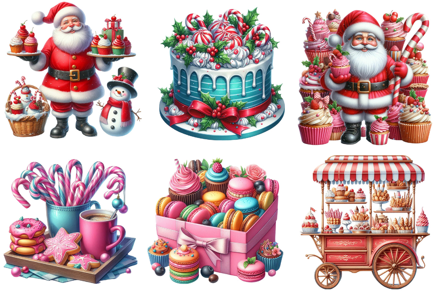 Peppermint Bakery Christmas Clipart PNG Bundle | Cute Holiday Baking, Cookies, Candy & Sweet Christmas Designs