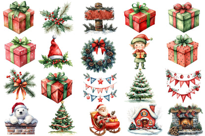 Cute Sweet Christmas Watercolor Clipart PNG Bundle | Cozy Christmas Winter Clipart | Holiday Sublimation PNG