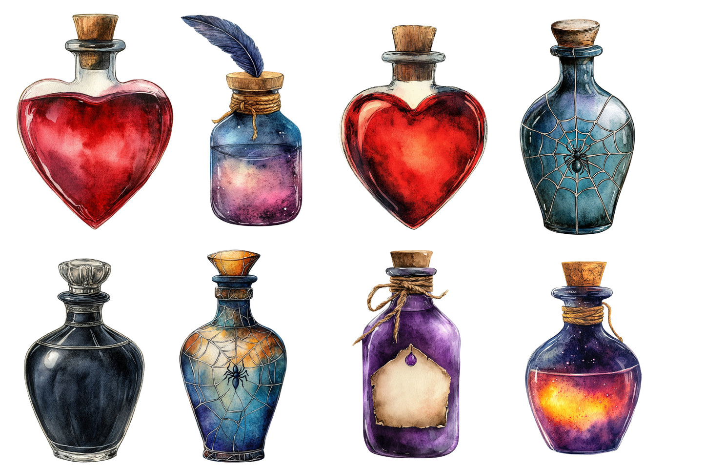 Vintage Halloween Potions Clipart PNG Bundle | Retro Potion Bottles, Witch Elixirs, Apothecary Jars & Magical Halloween PNG