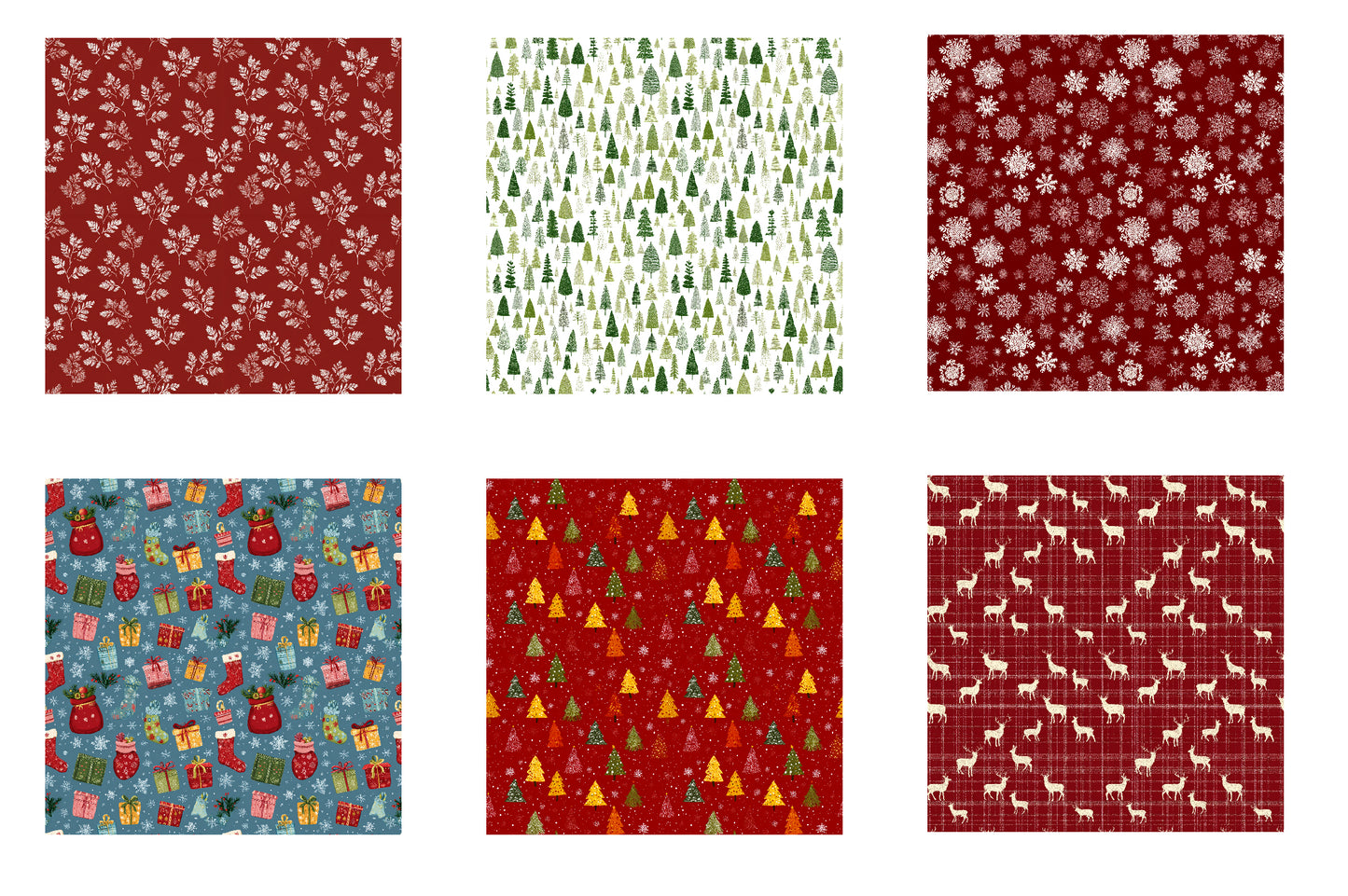 Christmas Digital Paper Bundle | Watercolor Christmas Scrapbook Papers | Holiday Seamless Backgrounds