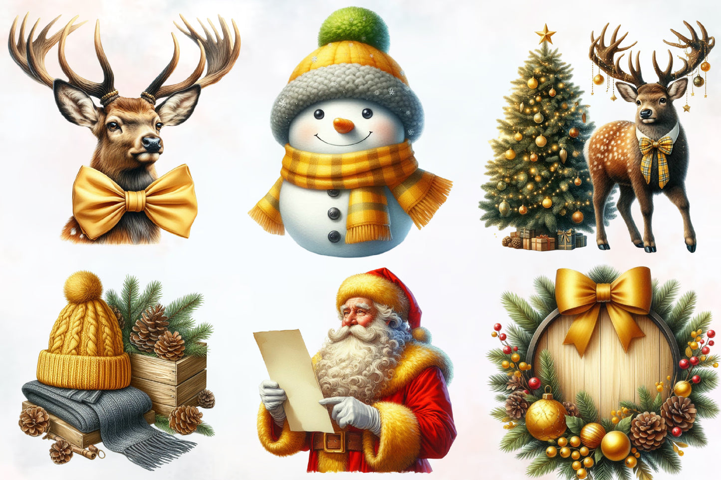 Watercolor Yellow Christmas PNG Bundle 35 Cozy Holiday Clipart