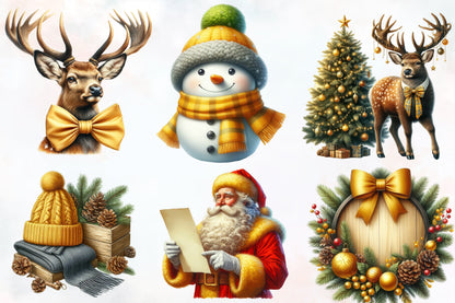 Watercolor Yellow Christmas PNG Bundle 35 Cozy Holiday Clipart