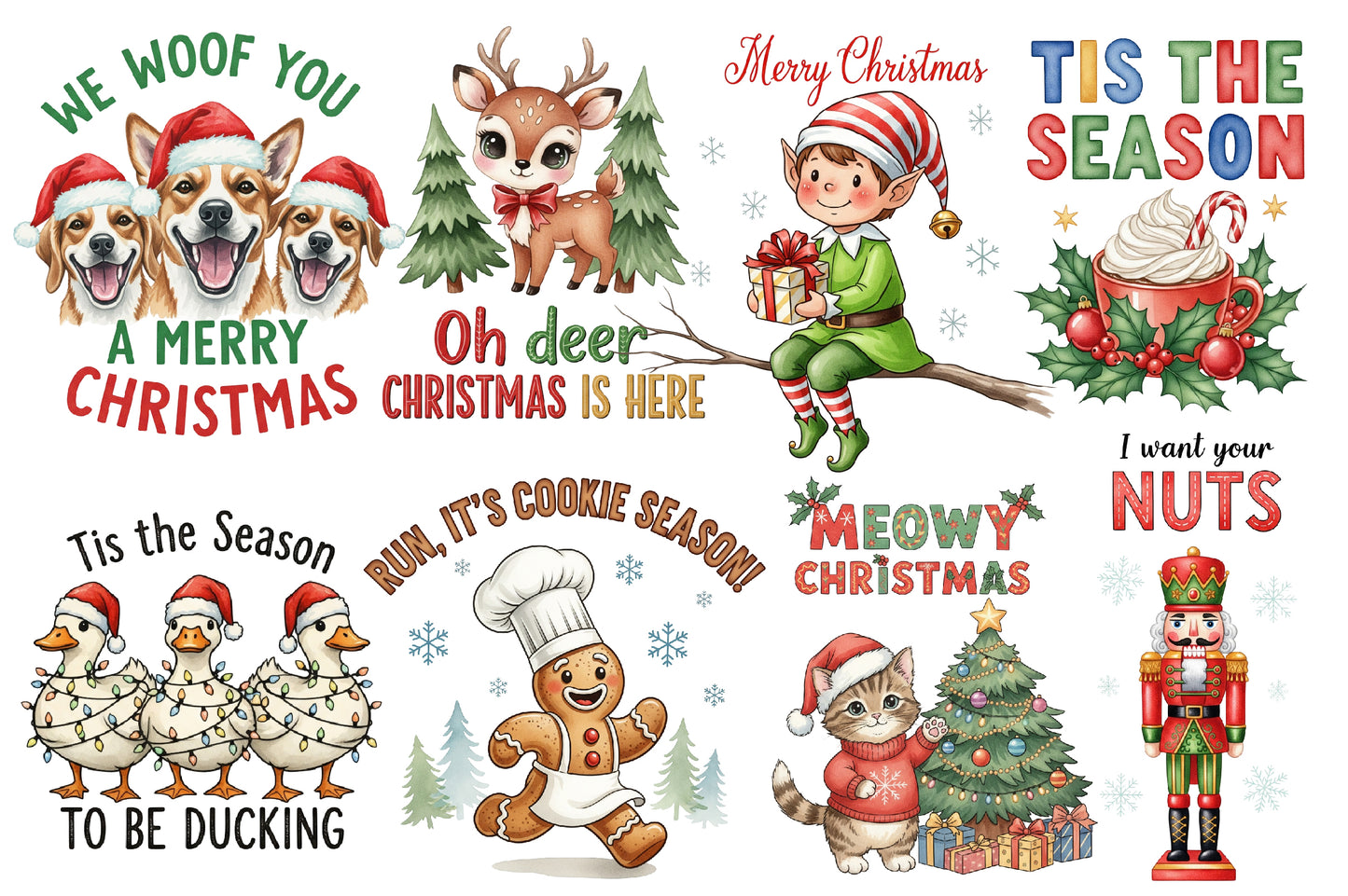 Vintage Christmas Sublimation Quotes PNG Bundle | Funny Christmas Clipart | Retro Holiday Designs