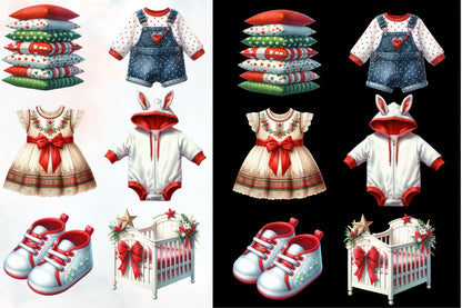 18 Watercolor Baby's First Christmas PNG Clipart Bundle Cute Baby Holiday