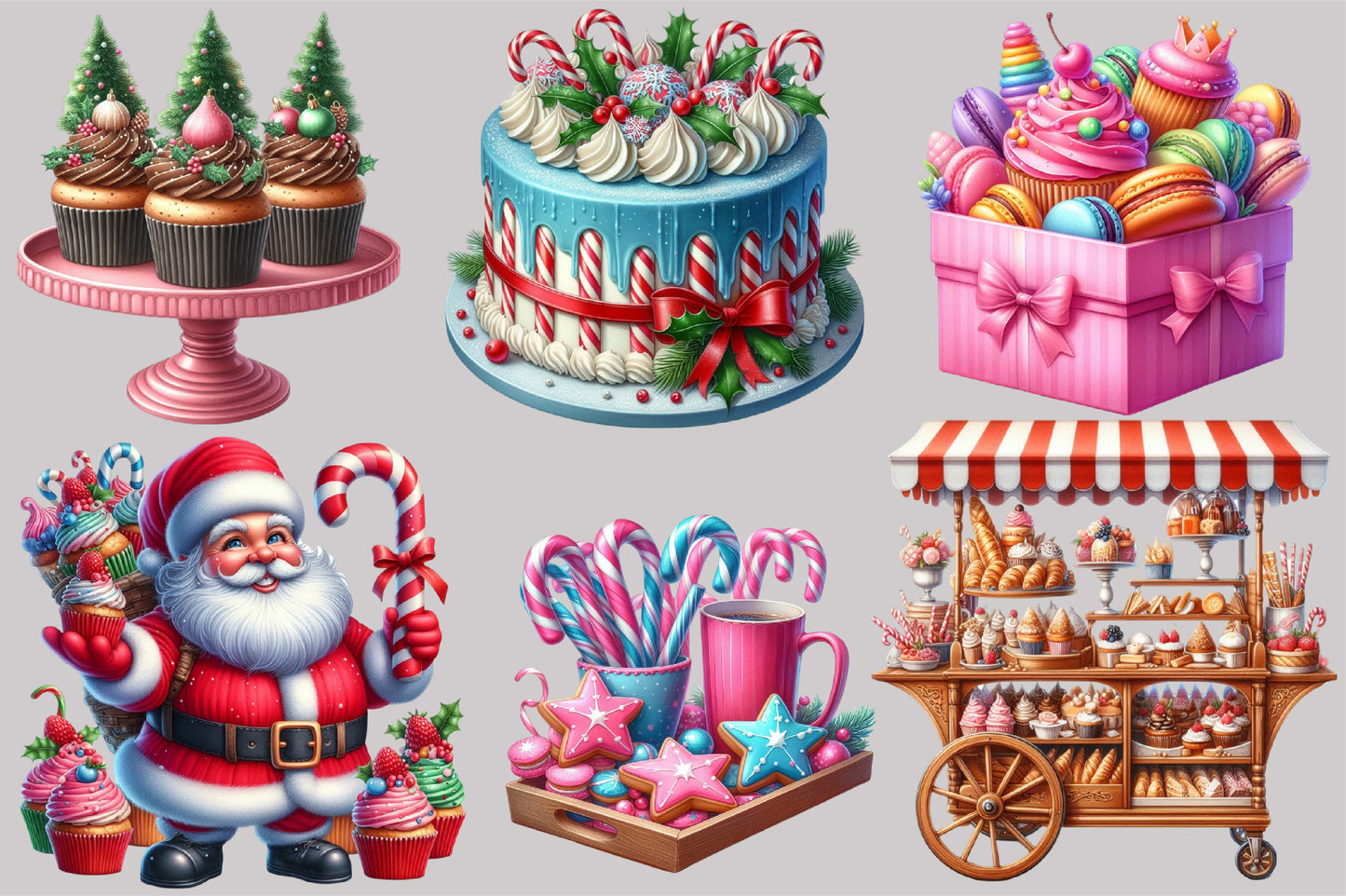 Peppermint Bakery Christmas Clipart PNG Bundle | Cute Holiday Baking, Cookies, Candy & Sweet Christmas Designs