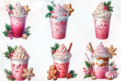 Pink Christmas Coffee Cup PNG Bundle Cute Holiday Coffee Sublimation