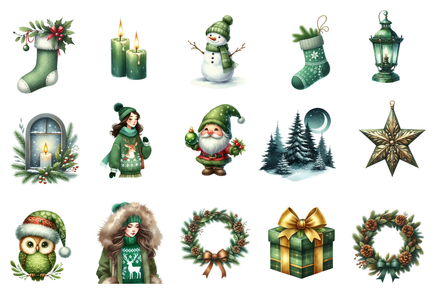 Christmas Clipart Bundle PNG | Watercolor Holiday Clipart Collection | Festive Christmas Sublimation PNG