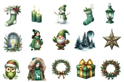 Christmas Clipart Bundle PNG | Watercolor Holiday Clipart Collection | Festive Christmas Sublimation PNG