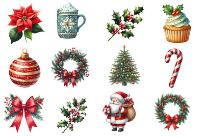 Christmas Watercolor Clipart PNG Bundle | Holidays Christmas Clipart | Festive Holiday Watercolor Sublimation PNG