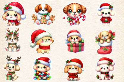 Christmas Dog Sticker Sublimation PNG Bundle | Watercolor Cute Holiday Dog Stickers | Festive Puppy PNG