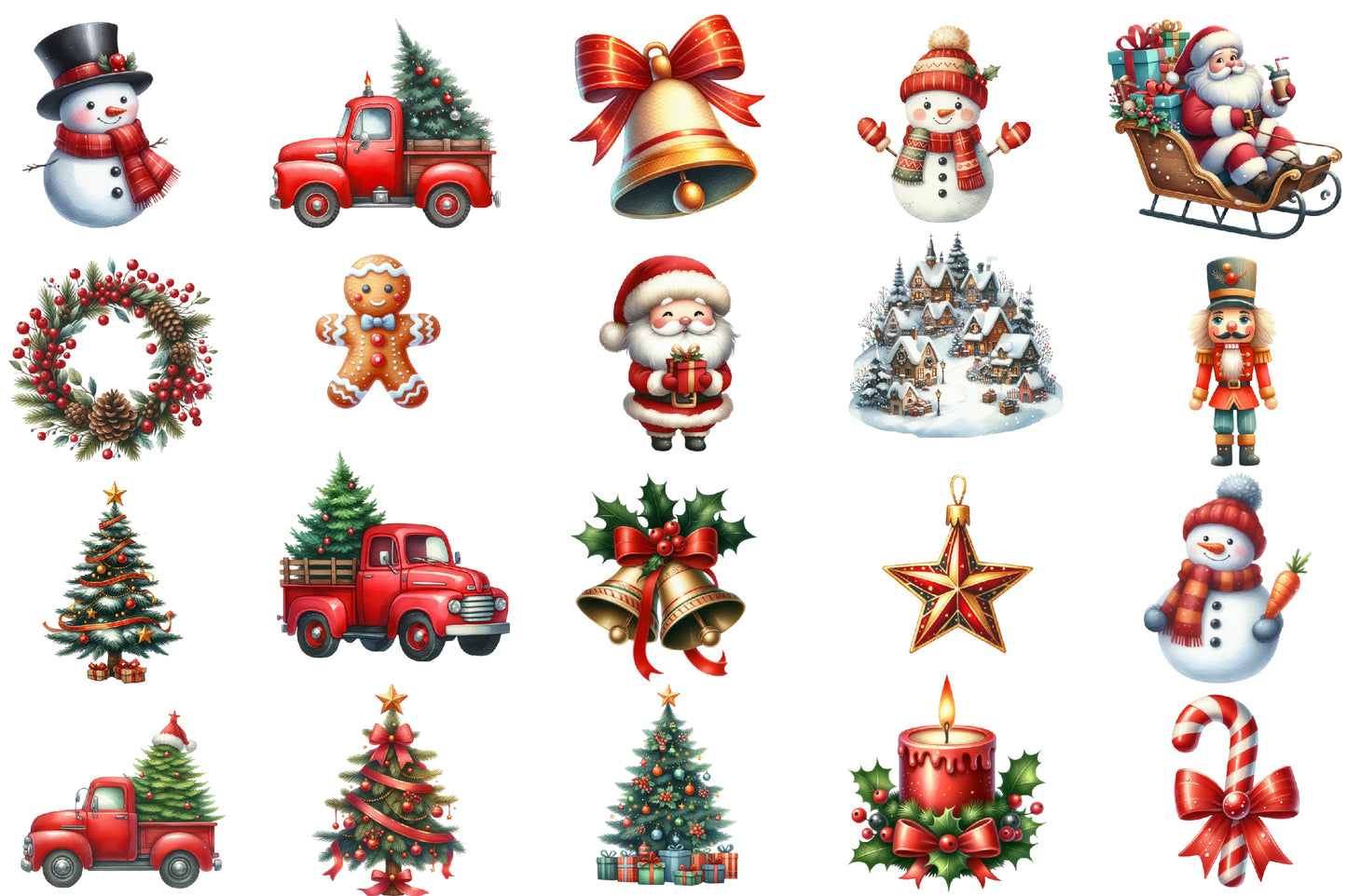 Christmas Sublimation Clipart PNG Bundle | Watercolor Christmas Holiday Clipart | Festive Christmas Sublimation PNG