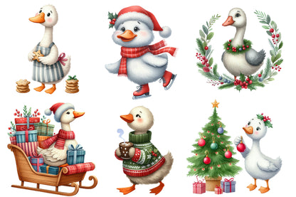 Christmas Silly Goose Clipart Bundle | Cute Watercolor Christmas Goose PNG | Funny Holiday Goose Sublimation Clipart
