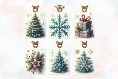 Pastel Merry Christmas Clipart PNG Bundle | Cute Christmas Tree, Snowman, Ornaments, Gifts, Cocoa & Winter Designs