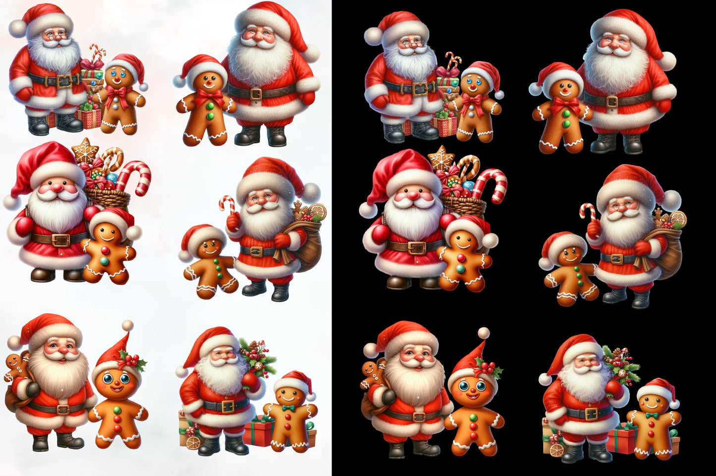 Funny Santa Claus & Gingerbread PNG Bundle 19 Watercolor Christmas Clipart