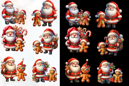 Funny Santa Claus & Gingerbread PNG Bundle 19 Watercolor Christmas Clipart