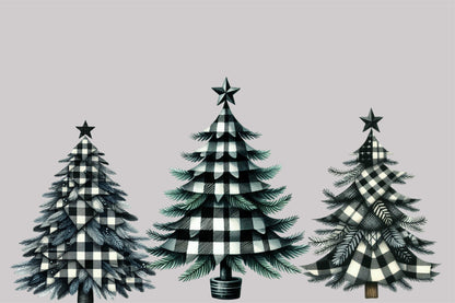 Black & White Plaid Christmas Tree Clipart PNG Bundle | Buffalo Check Christmas Trees, Farmhouse Holiday Trees