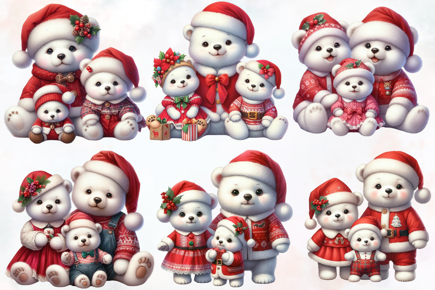 Christmas Bear Family Clipart PNG Bundle | Cute Teddy Bear Christmas Family, Santa Bear, Holiday Bear & Winter Bear Designs