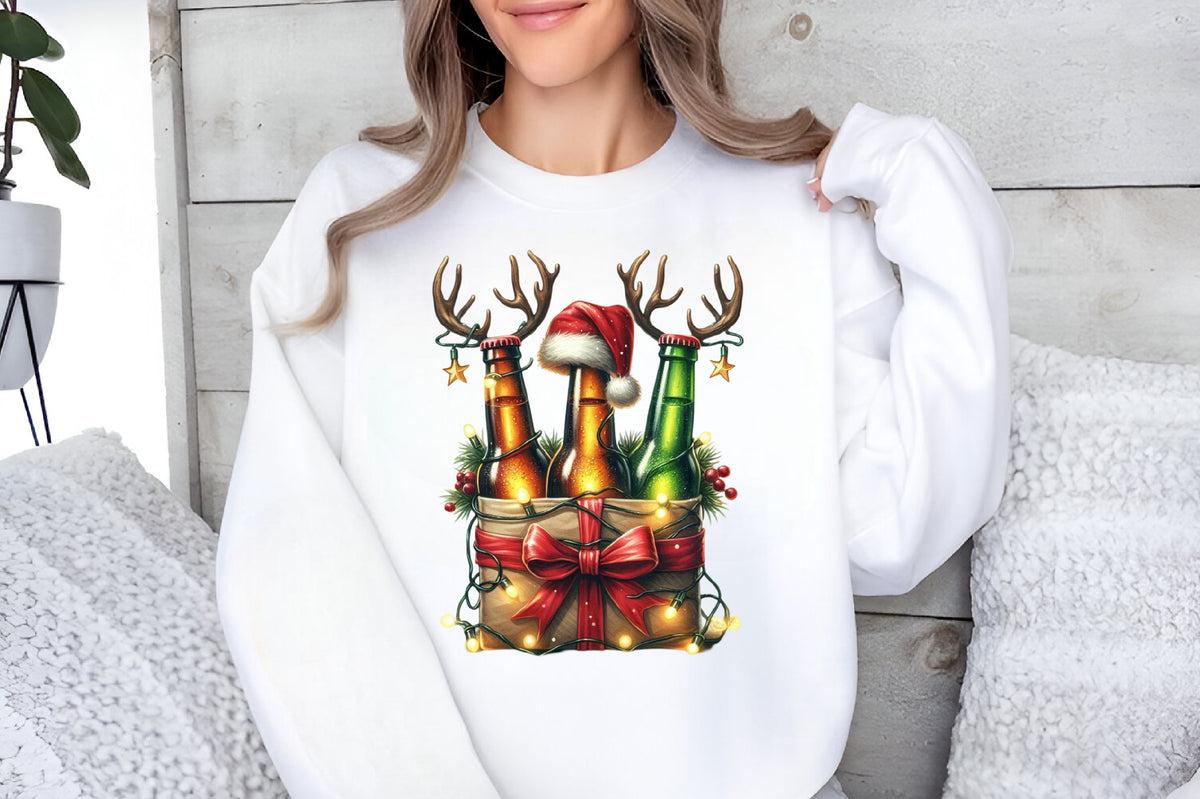 Christmas Beer Bottle PNG Festive Reindeer Beer Holiday Clipart