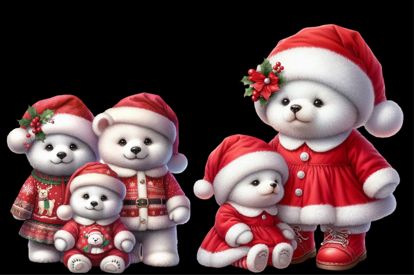 Christmas Bear Family Clipart PNG Bundle | Cute Teddy Bear Christmas Family, Santa Bear, Holiday Bear & Winter Bear Designs