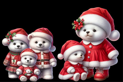 Christmas Bear Family Clipart PNG Bundle | Cute Teddy Bear Christmas Family, Santa Bear, Holiday Bear & Winter Bear Designs