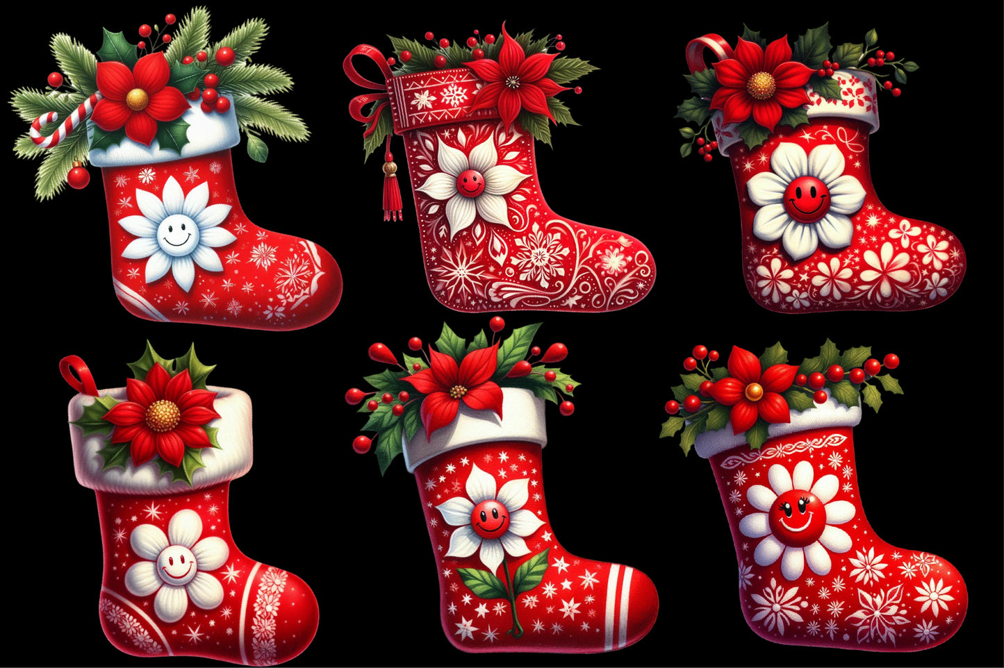 Watercolor Christmas Stocking Clipart PNG Bundle | Plaid Holiday Stocking & Festive Christmas Designs