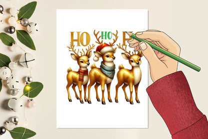 Christmas Reindeer PNG Clipart Ho Ho Ho Watercolor Deer Holiday Design
