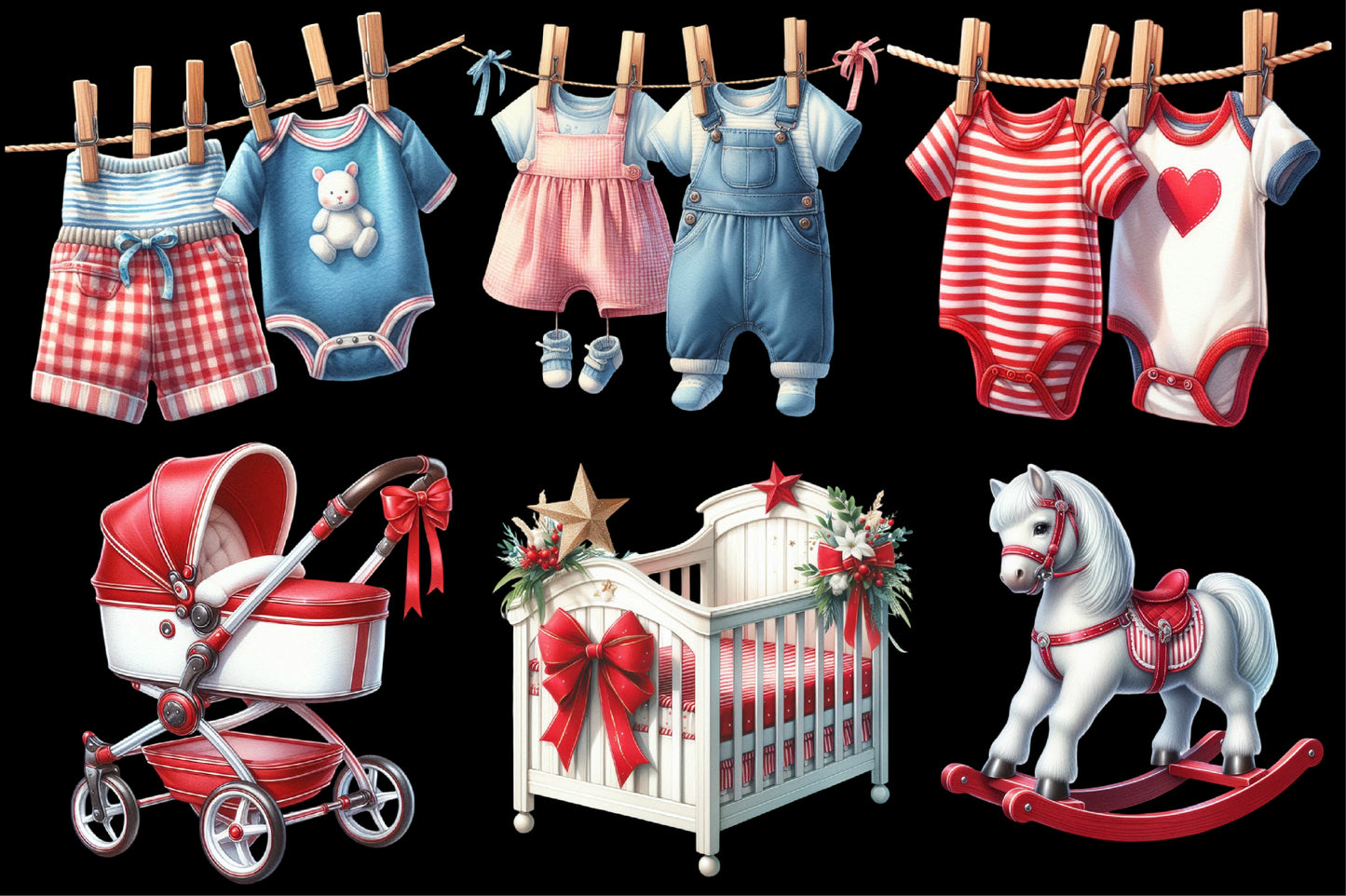 18 Watercolor Baby's First Christmas PNG Clipart Bundle Cute Baby Holiday