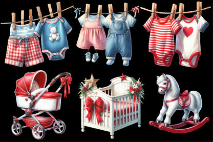 18 Watercolor Baby's First Christmas PNG Clipart Bundle Cute Baby Holiday