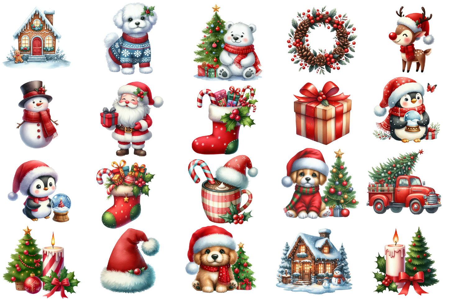 Christmas Sublimation Clipart PNG Bundle | Watercolor Christmas Holiday Clipart | Festive Christmas Sublimation PNG