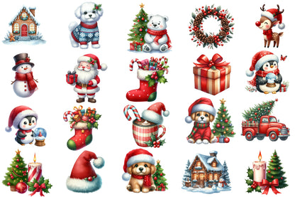 Christmas Sublimation Clipart PNG Bundle | Watercolor Christmas Holiday Clipart | Festive Christmas Sublimation PNG