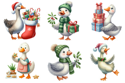 Christmas Silly Goose Clipart Bundle | Cute Watercolor Christmas Goose PNG | Funny Holiday Goose Sublimation Clipart