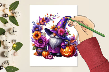 Halloween Purple Gnome PNG Cute Witch Hat Gnome Sublimation