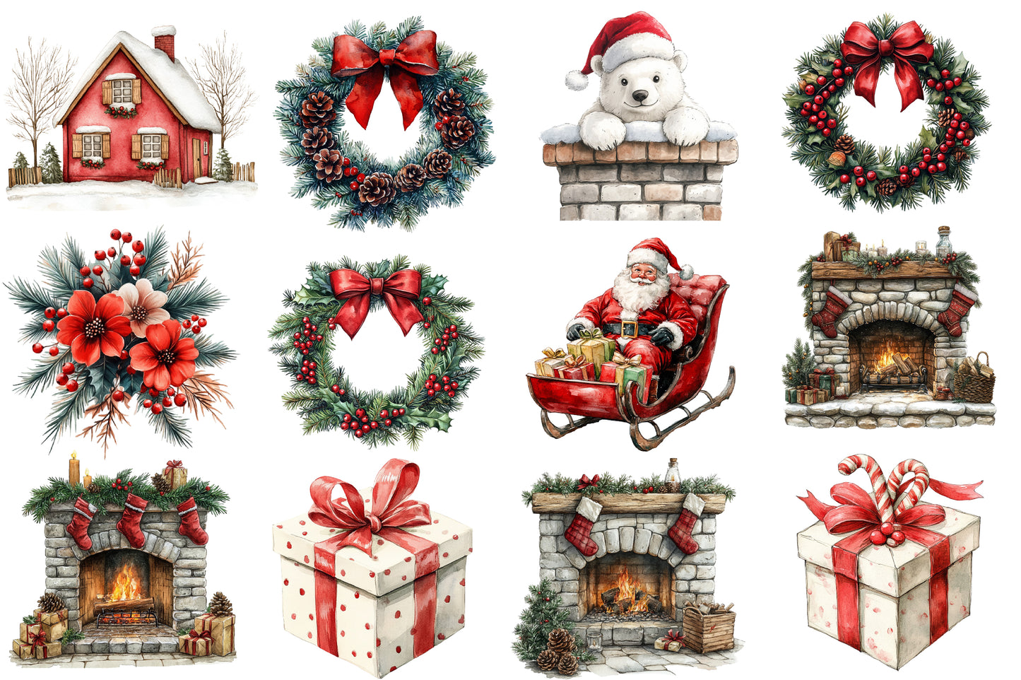 Cute Sweet Christmas Watercolor Clipart PNG Bundle | Cozy Christmas Winter Clipart | Holiday Sublimation PNG