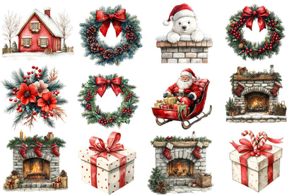 Cute Sweet Christmas Watercolor Clipart PNG Bundle | Cozy Christmas Winter Clipart | Holiday Sublimation PNG