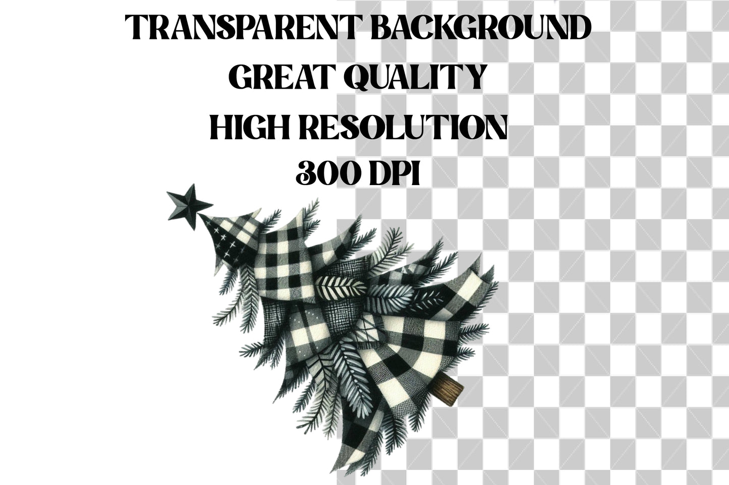 Black & White Plaid Christmas Tree Clipart PNG Bundle | Buffalo Check Christmas Trees, Farmhouse Holiday Trees