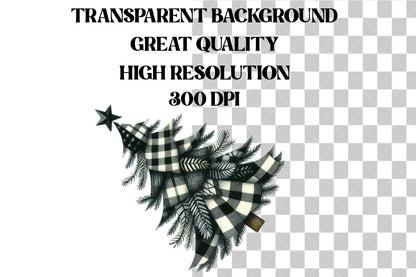 Black & White Plaid Christmas Tree Clipart PNG Bundle | Buffalo Check Christmas Trees, Farmhouse Holiday Trees