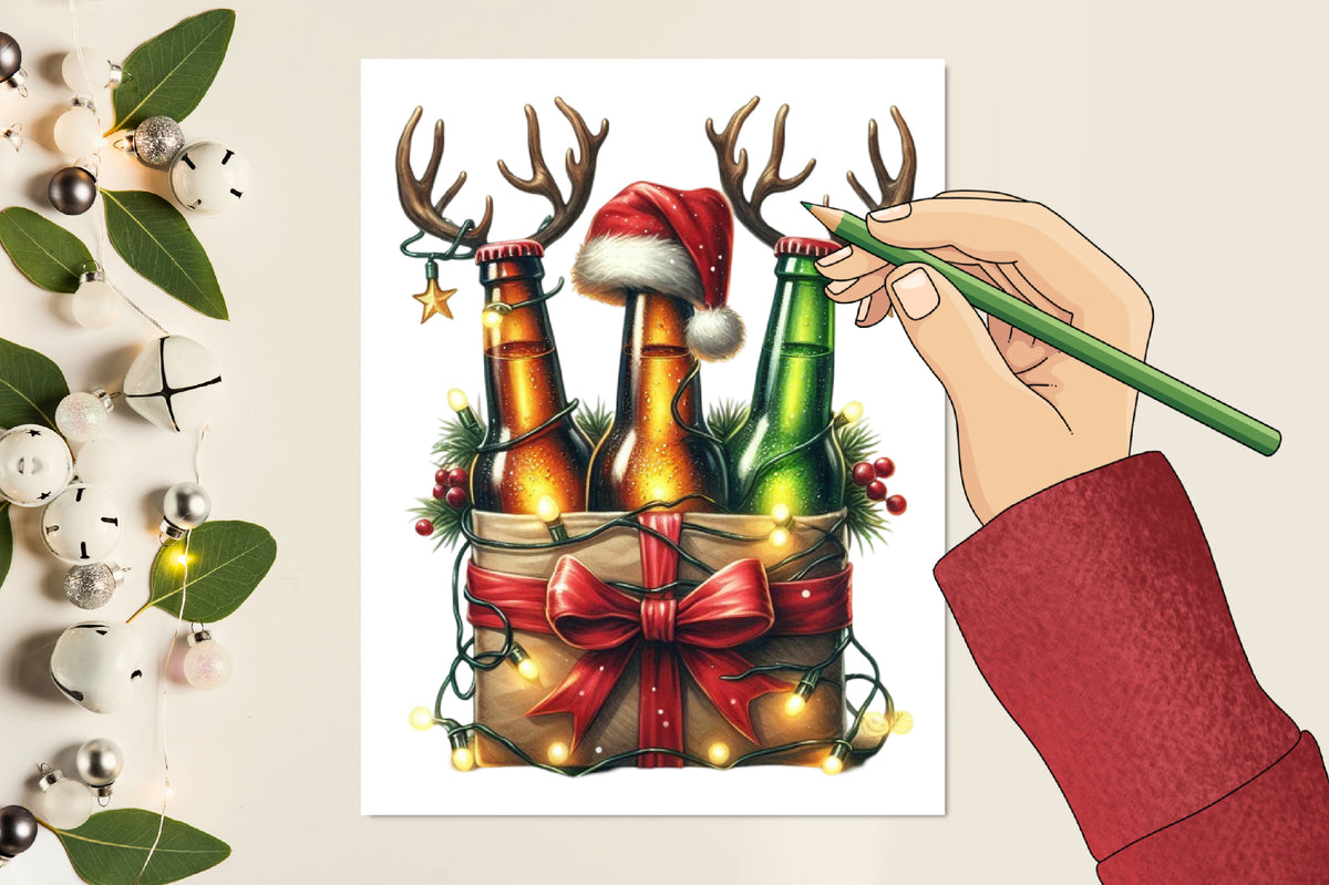 Christmas Beer Bottle PNG Festive Reindeer Beer Holiday Clipart