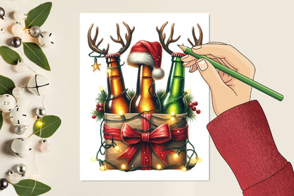 Christmas Beer Bottle PNG Festive Reindeer Beer Holiday Clipart