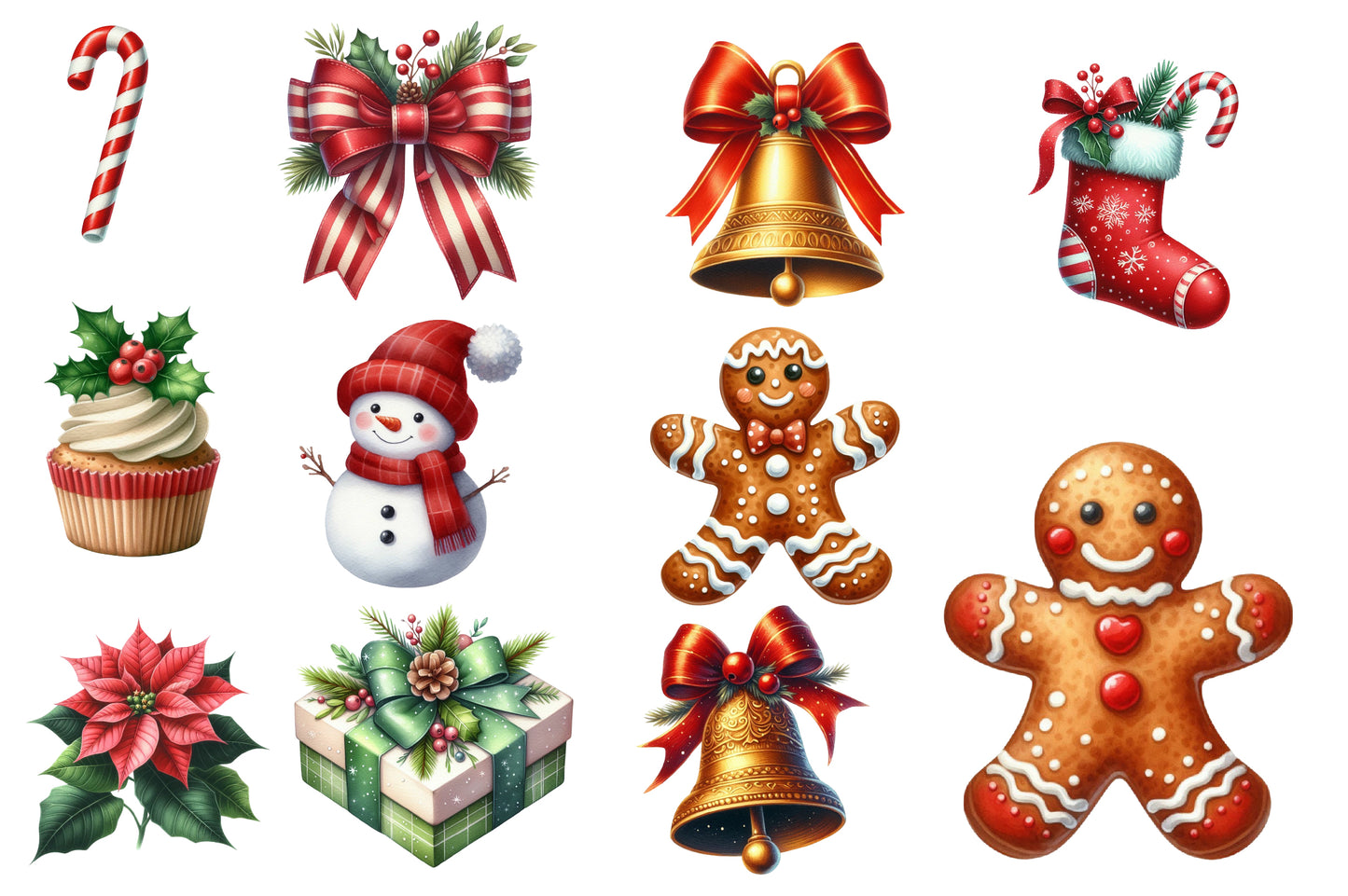 Christmas Watercolor Clipart PNG Bundle | Holidays Christmas Clipart | Festive Holiday Watercolor Sublimation PNG